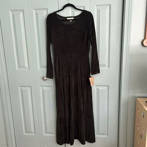 Karavan Black Velvet Witchy Maxi Dress Medium Goth Dark Romantic Long Sleeve